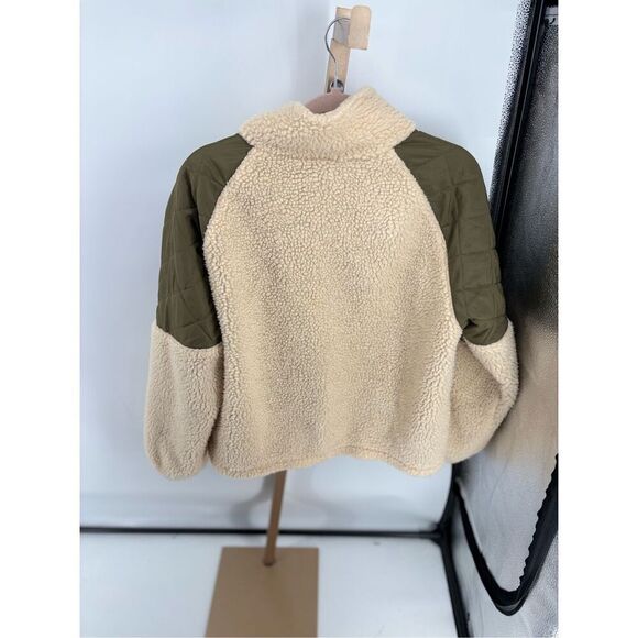 Jacqueline de Yong Green Quilted Cream Fleece Jdyiza Teddy Mix Jacket Size XL - Picture 11 of 11